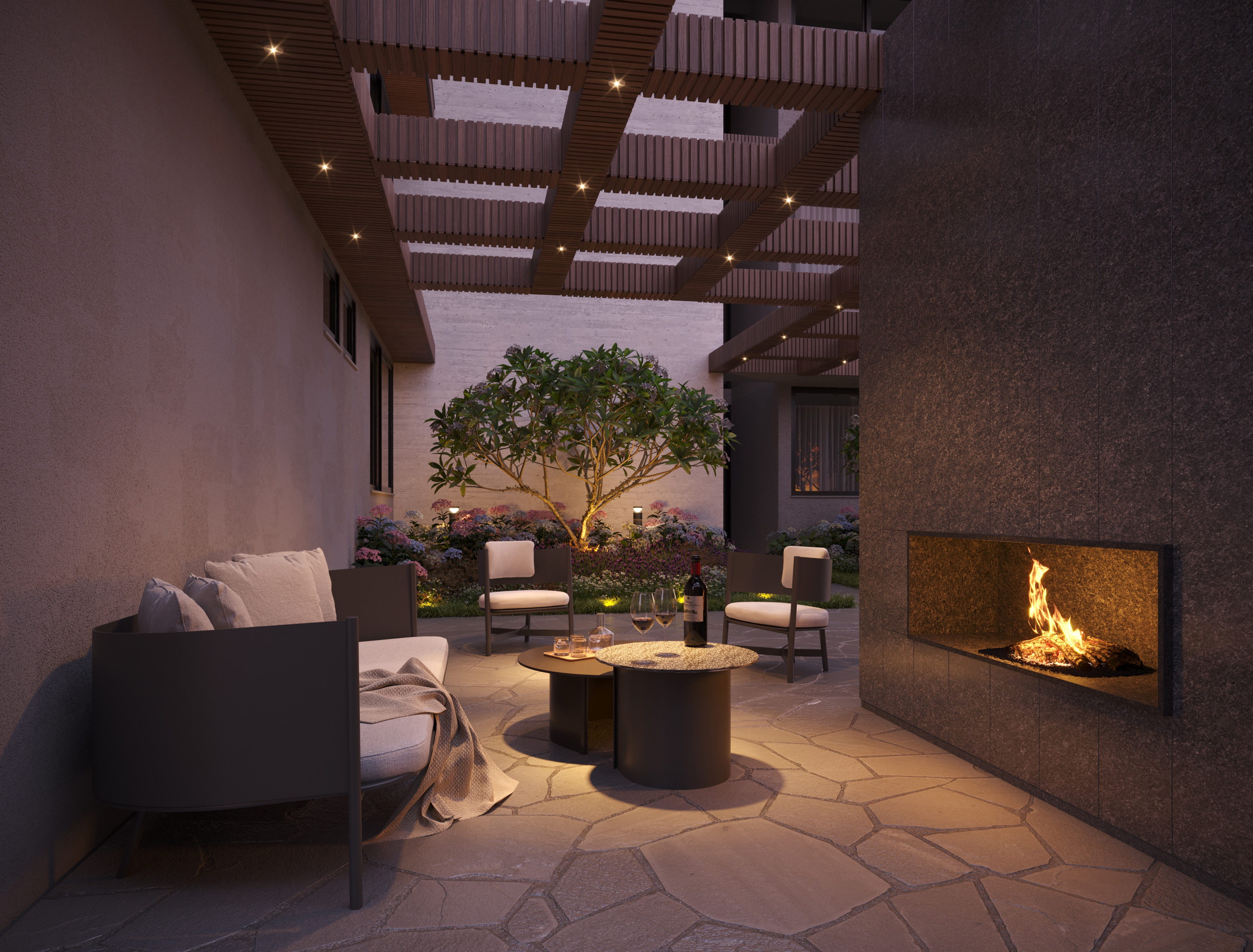 Espaço gourmet com lounge e fireplace do Ernesto 142 - Gramado RS